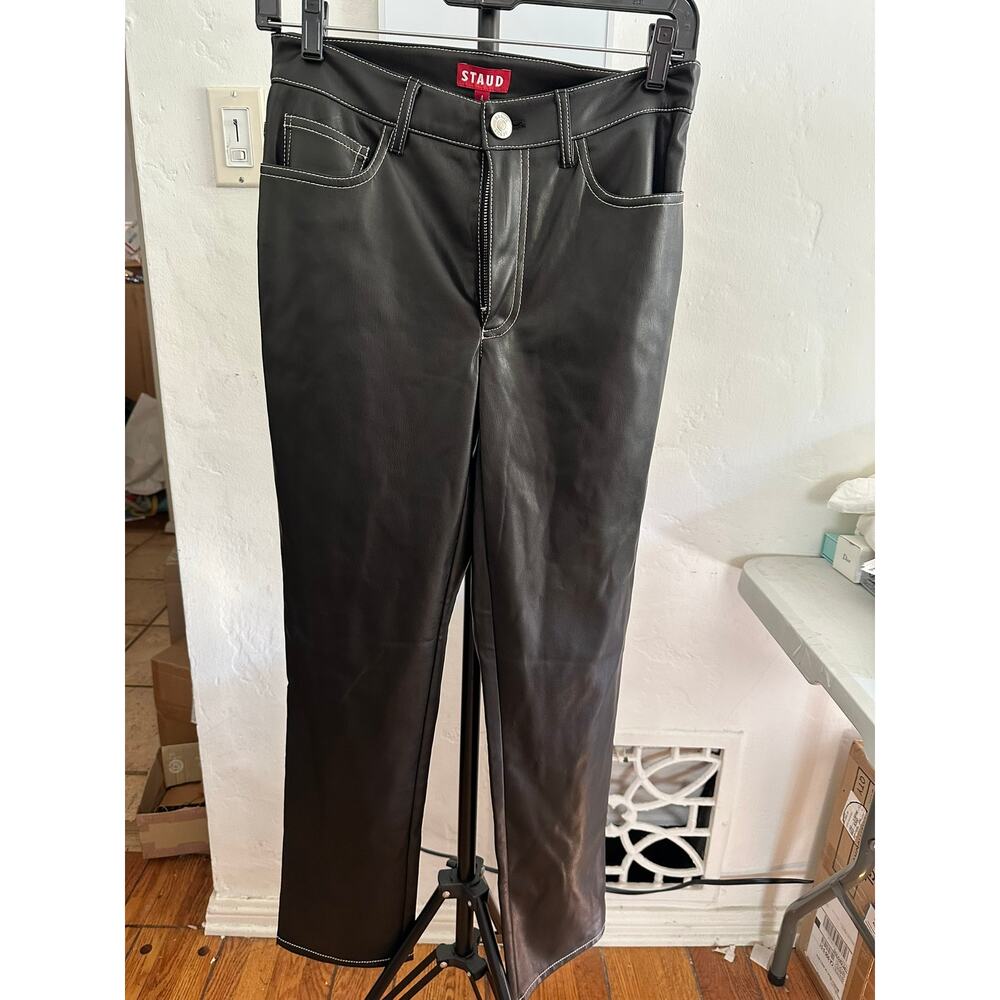 STAUD Elliot Faux Leather Pants Black 4